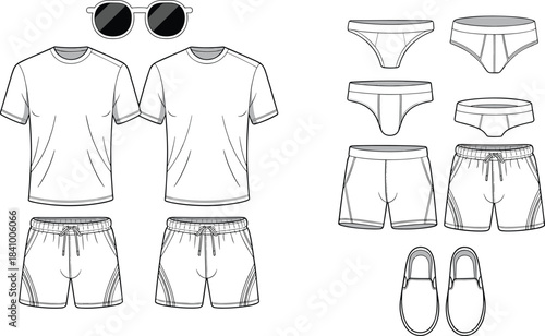 Assortment of men's and women's clothing and accessories on white background apparel fashion