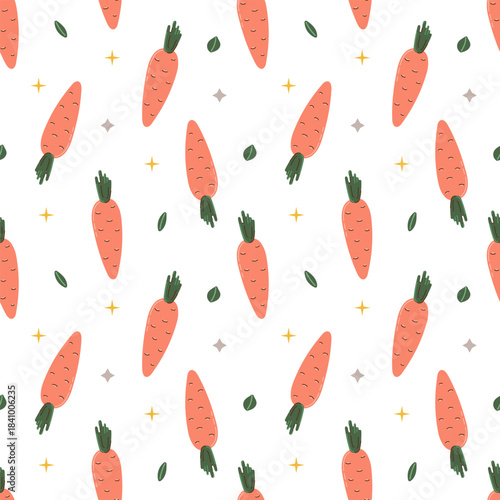 Seamless pattern with carrots on white background. Autumn and harvest concept. Flat style vector illustration.