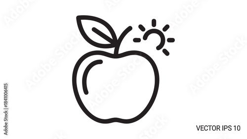 Healthy organic apple icon with green leaf and bright sun symbolizing fresh natural food and wellness