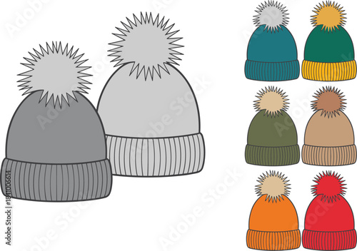 Collection of Bobble Hats in Various Colors beanie pom hat