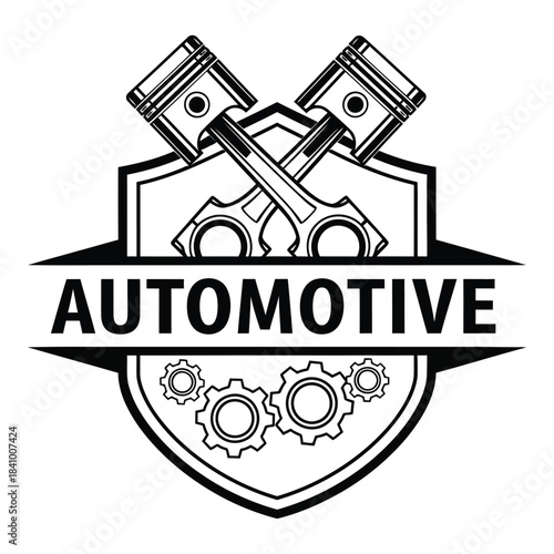 Automotive Engine Logo Design with Piston and Gears