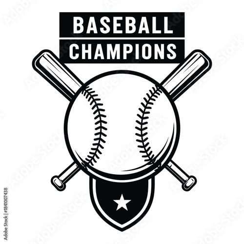 Baseball Champions Logo with Crossed Bats and Ball