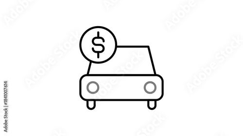 A car featuring a dollar sign and a coin, symbolizing financial aspects of vehicle ownership or transportation costs.