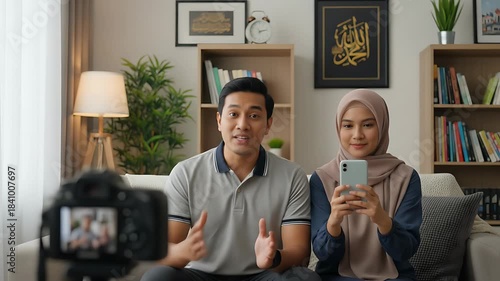 Young Muslim Couple Creating Online Content at Home