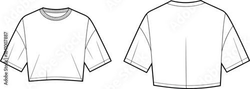 Front and Back View of a White Cropped T Shirt with Short Sleeves and Crew Neck t-shirt clothing