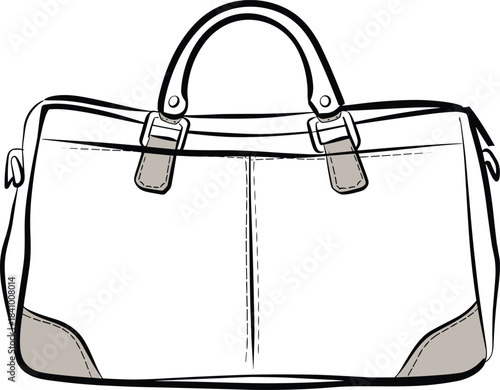 Front view of a white duffel bag with grey accents and handles fashion flat illustration luggage travel