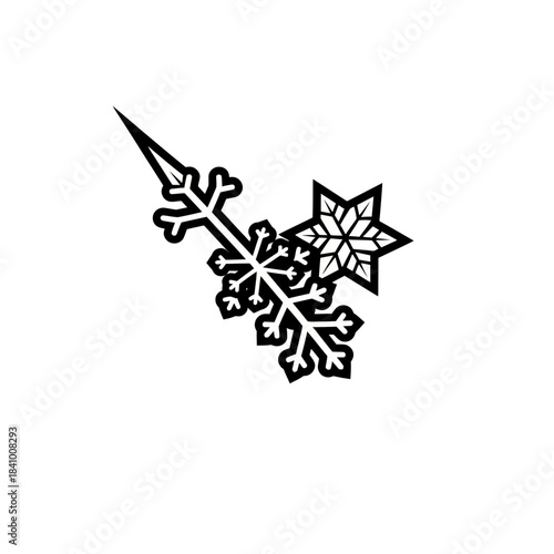 Flat Snowflake Crystal Clock Hands Vector with Bold Outline