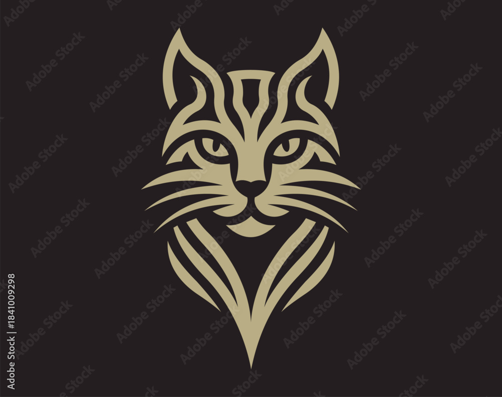 Obraz premium Golden feline face, tribal-style graphic design - vector illustration.
