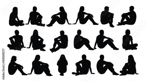 Abstract arrangement of human figures in dark silhouette