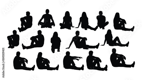 Diverse human poses depicted in a striking black and white silhouette