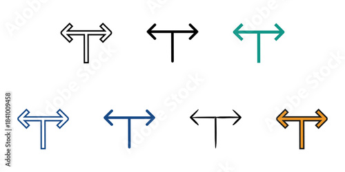 Three junction icon set multiple style vector collection. Editable Stroke 

