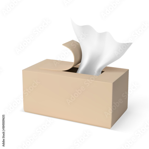 3D open cardboard box with a single white paper napkin protruding from the slot.
