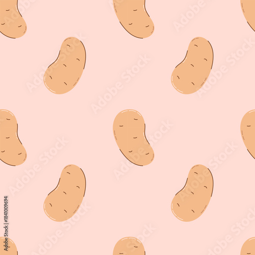Seamless pattern with potato on pink background. Autumn and harvest concept. Flat style vector illustration.