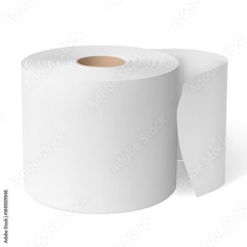 White 3D toilet paper roll icon, mockup, isolated background.