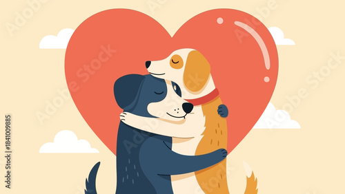 a pair of dogs hugging