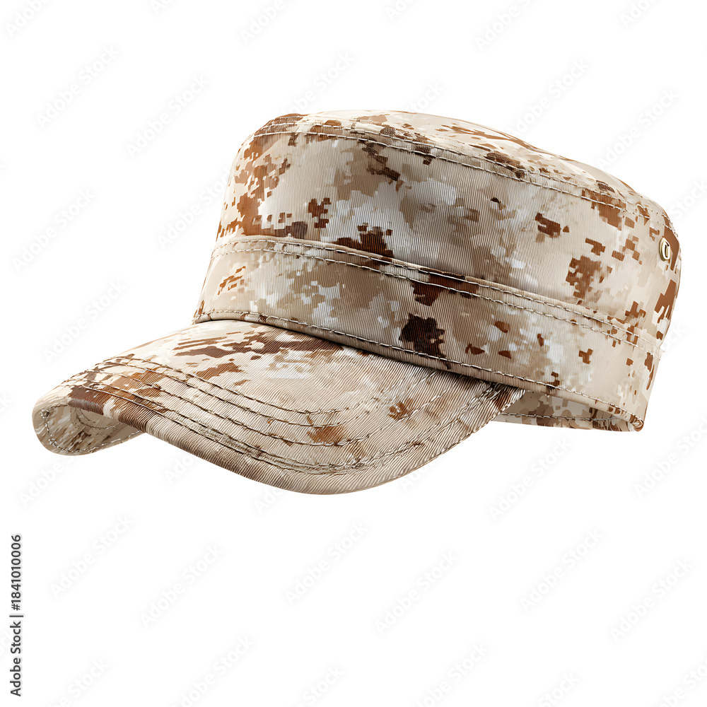 Obraz premium Tan Camouflage Military Cap Isolated on White Background