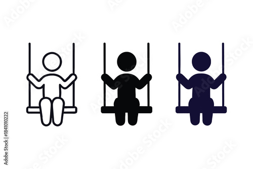 Set of three child on swing icons representing playground fun and recreation activities