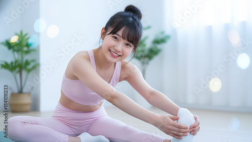 A Japanese young woman doing yoga
