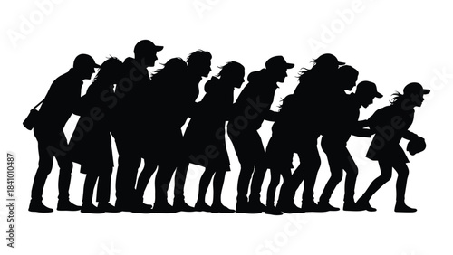 A group of people dancing energetically captured in dynamic pose silhouette