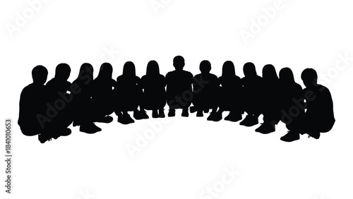 A large group of people standing together in a dark silhouette