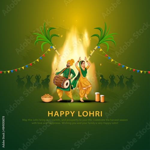 Happy Lohri festival of Punjab India background. Creative vector illustration design for banner, poster.