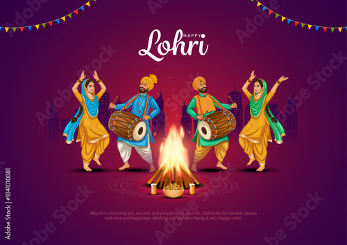 Happy Lohri festival of Punjab India background. Creative vector illustration design for banner, poster.