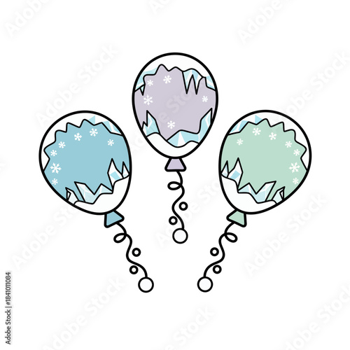 Flat Frosty Winter Balloons Vector with Bold Black Outline