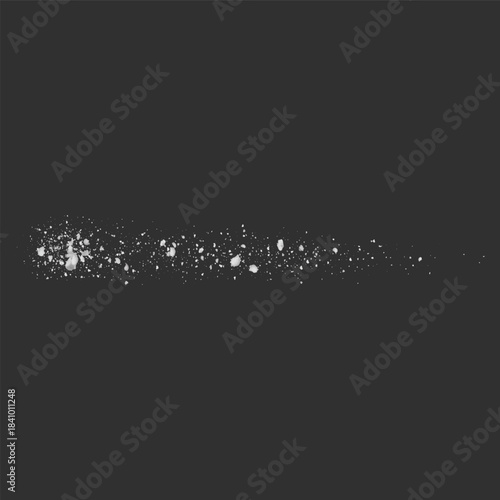 Realistic salt or sugar crystal powder scattered stripe on the surface, 3d vector white natural mineral grains splashes