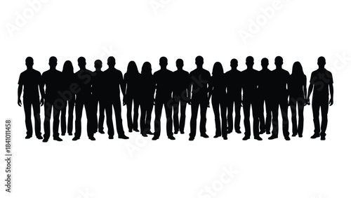 A line of people standing together a dark and striking silhouette