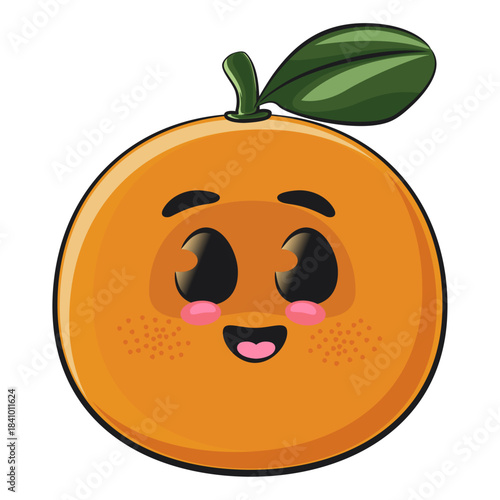 cute orange mascot character, happy mandarin fruit cartoon vector illustration, work of hand drawn