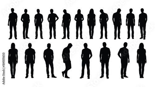 A collection of various human figures displayed in a striking silhouette