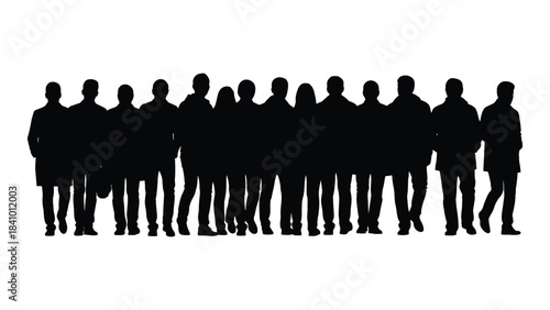 A group of people standing together a striking black silhouette