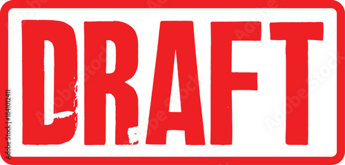 Transparent image of a bold red DRAFT text stamp, perfect for preliminary document marking