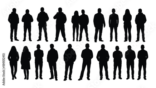 Diverse group of people standing together in black a striking silhouette