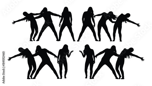 Group of dancing people in dynamic poses a striking silhouette