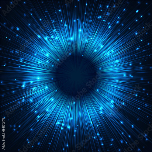 Blue Light Speed Starburst Abstract Background Dynamic and bright energy burst with glowing particles for technology and science projects