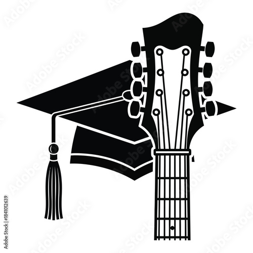 Graduation Cap and Guitar Silhouette for Music Education