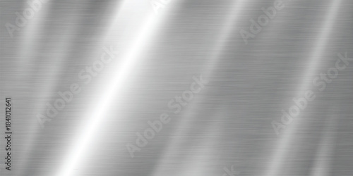 Silver Brushed Metal Surface with Horizontal Grain and Reflective Light Streaks
