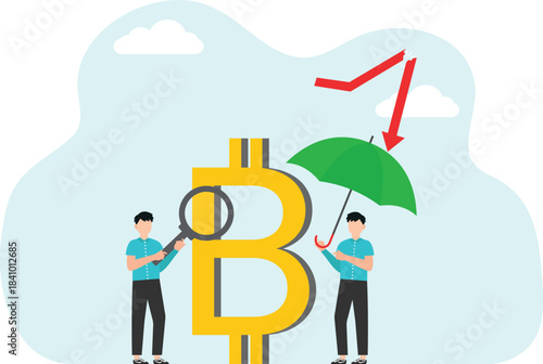 Cryptocurrency decline in value during market downturn, digital currency collapse, finding strategy to survive during crisis, consequences of declining foreign exchange market, arrow breaking Bitcoin.