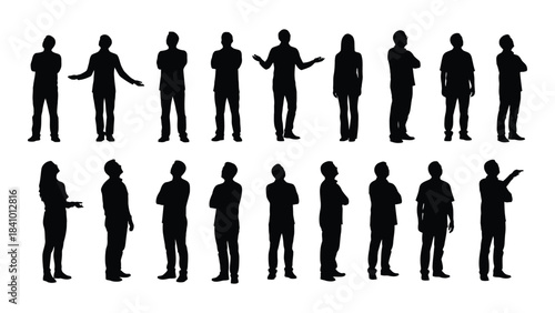 Diverse group of people in various poses presented as a black silhouette