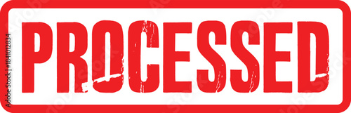 Vibrant red 'PROCESSED' grunge stamp transparent image for official documents and business communication
