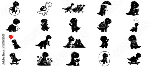 jurassic jester journeys charming shadow tales of playful prehistoric friends set, isolated on transparent background