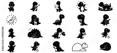 timeless tales minimalist dinosaur characters igniting playful imagination and design inspiration, isolated on transparent background