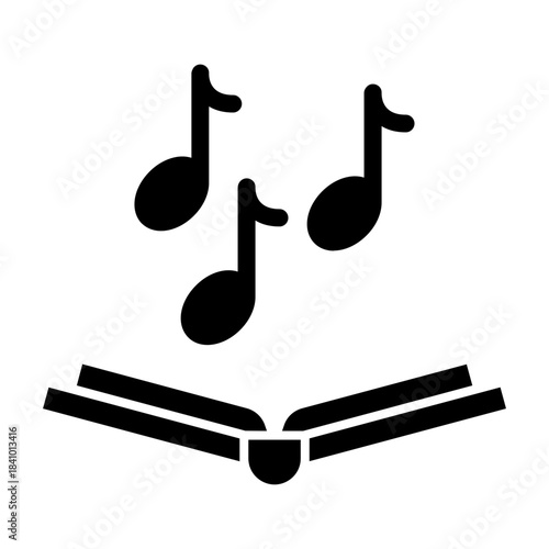 Glyph icon of musical notes over open book, representing music education and creative arts learning.