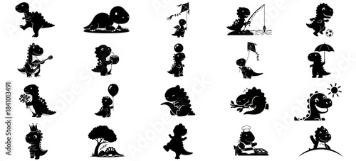 storybook shadows beloved dinosaurs embracing lifes simple joys with charming appeal, isolated on transparent background