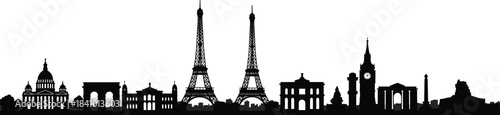 World Landmarks Silhouette, Global Architecture Icons, Paris Rome Moscow Athens Monuments, Travel and Cultural Heritage Vector Illustration for Tourism and Education