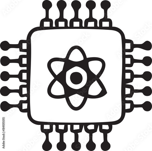 Microchip with atom symbol icon