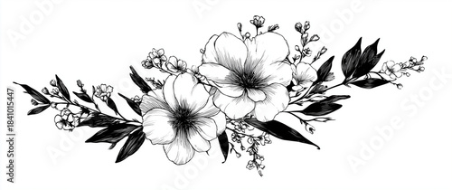 floral design with flower and leaf line art vector png transparent background