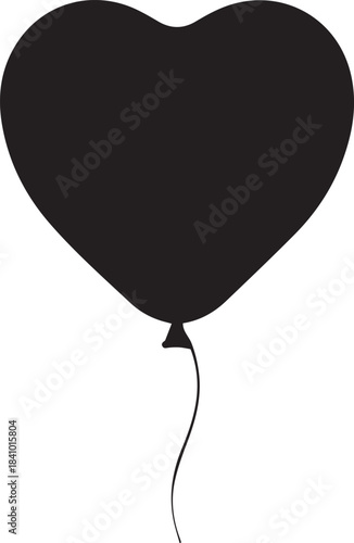 Black heart shaped balloon floating against white background