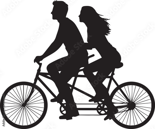 Silhouette of a couple riding a tandem bicycle together